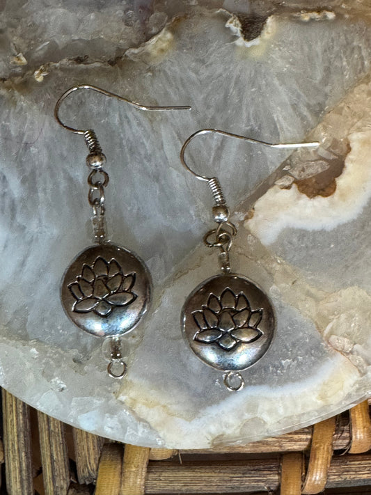 Lotus Flower Dangle Earrings – Sterling Silver Inspired
