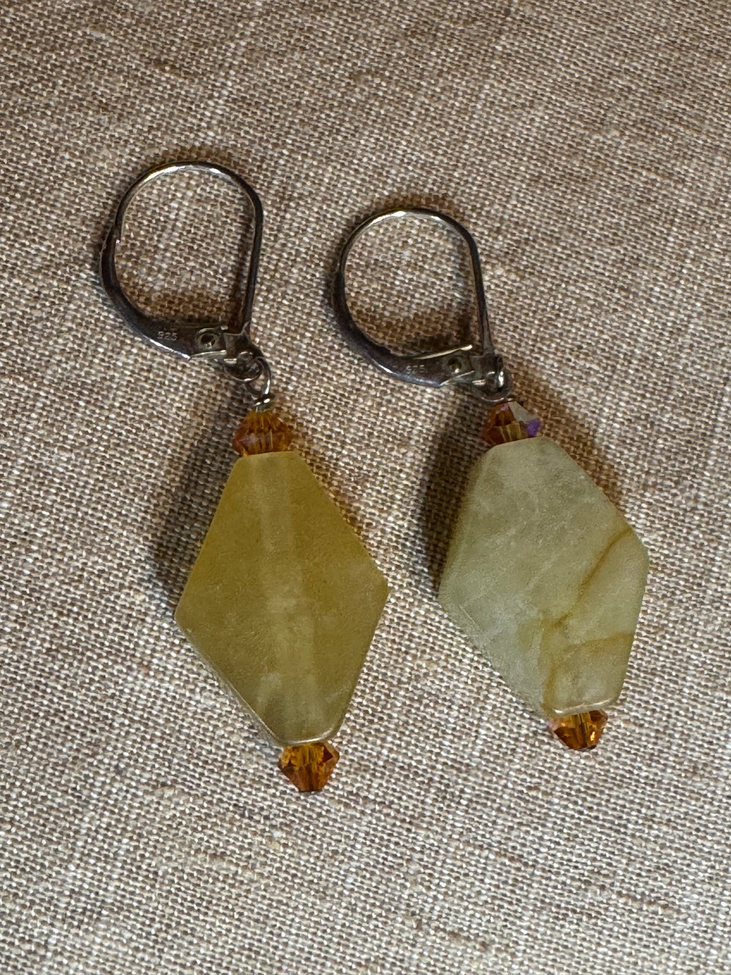 Gemstone Drop Earrings with Yellow Stone and Crystal Accents – Silver Tone