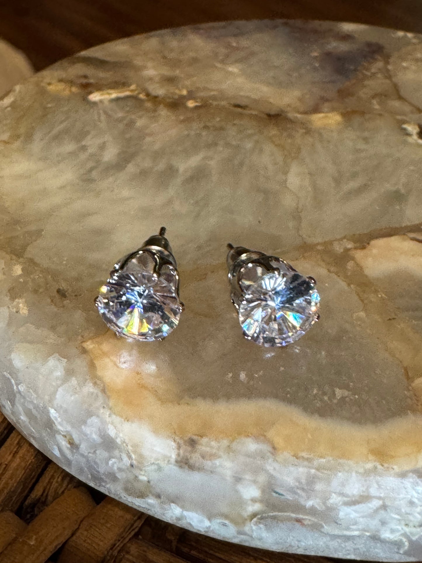 Silver-Tone Round Cubic Zirconia Solitaire Stud Earrings  1+ Carat