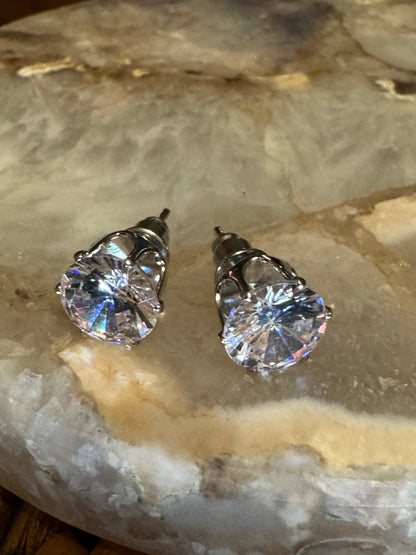 Silver-Tone Round Cubic Zirconia Solitaire Stud Earrings  1+ Carat