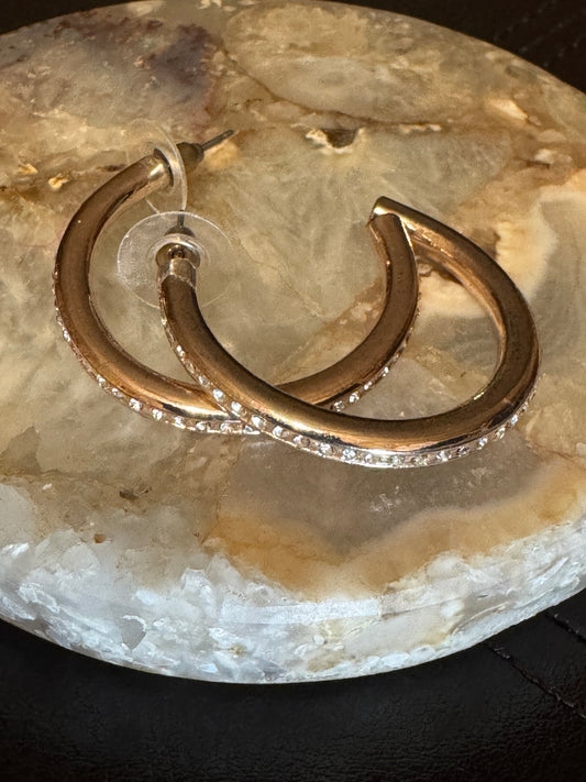Rose Gold-Tone Hoop Earrings with Clear Crystal Accents