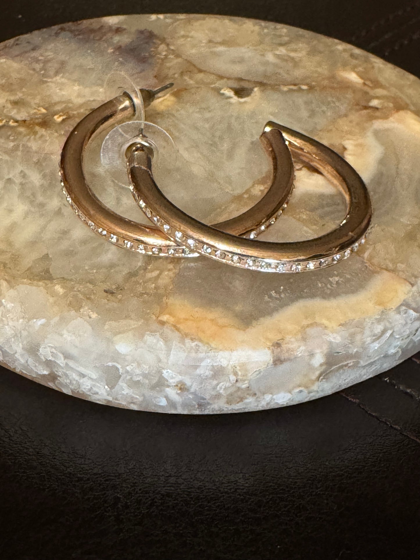 Rose Gold-Tone Hoop Earrings with Clear Crystal Accents