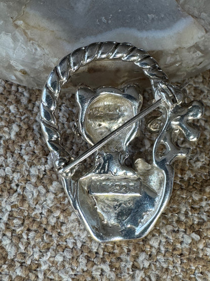 Vintage 925 Sterling Silver Kitty in Flower Basket Brooch — Charming Retro Detail