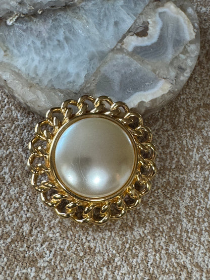 Vintage Kenneth Jay Lane (KJL) Gold-Tone Faux Pearl Brooch & Pendant Enhancer — Versatile Classic