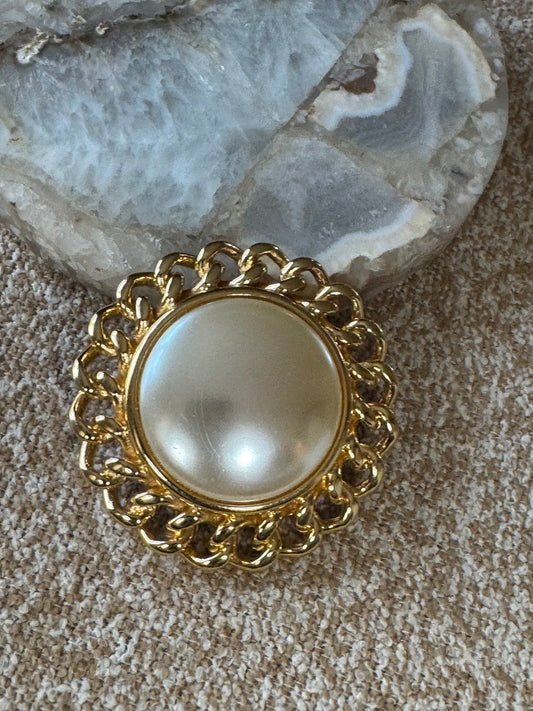 Vintage Kenneth Jay Lane (KJL) Gold-Tone Faux Pearl Brooch & Pendant Enhancer — Versatile Classic