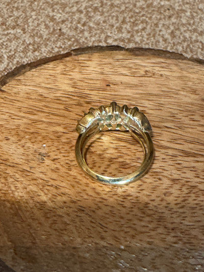 Vintage Signed Avon Topaz Glass & Clear Rhinestone Cocktail Ring — Adjustable & Radiant Statement