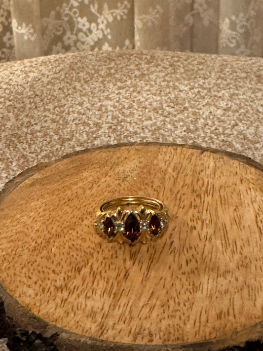 Vintage Signed Avon Topaz Glass & Clear Rhinestone Cocktail Ring — Adjustable & Radiant Statement
