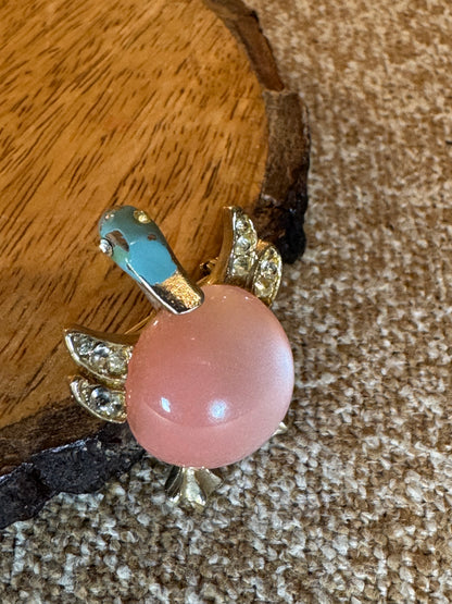 Vintage Jelly Belly Bird Brooch – Pink Moonglow Lucite