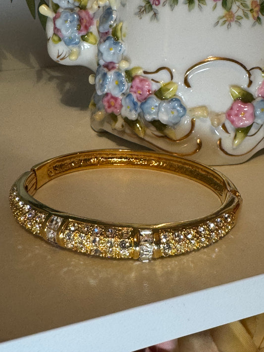 Vintage Silver Tone Filigree Crystal Link Bracelet