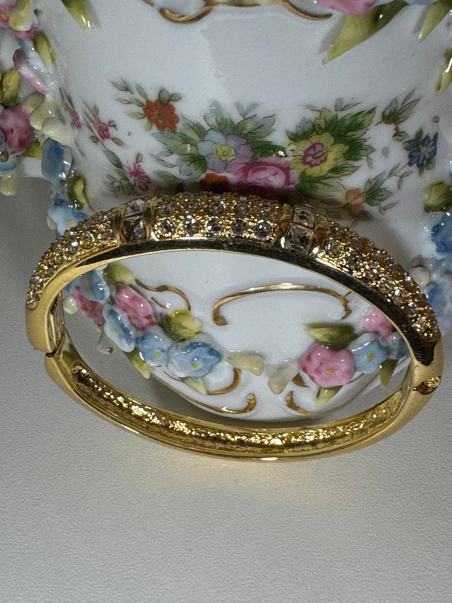 Vintage Silver Tone Filigree Crystal Link Bracelet