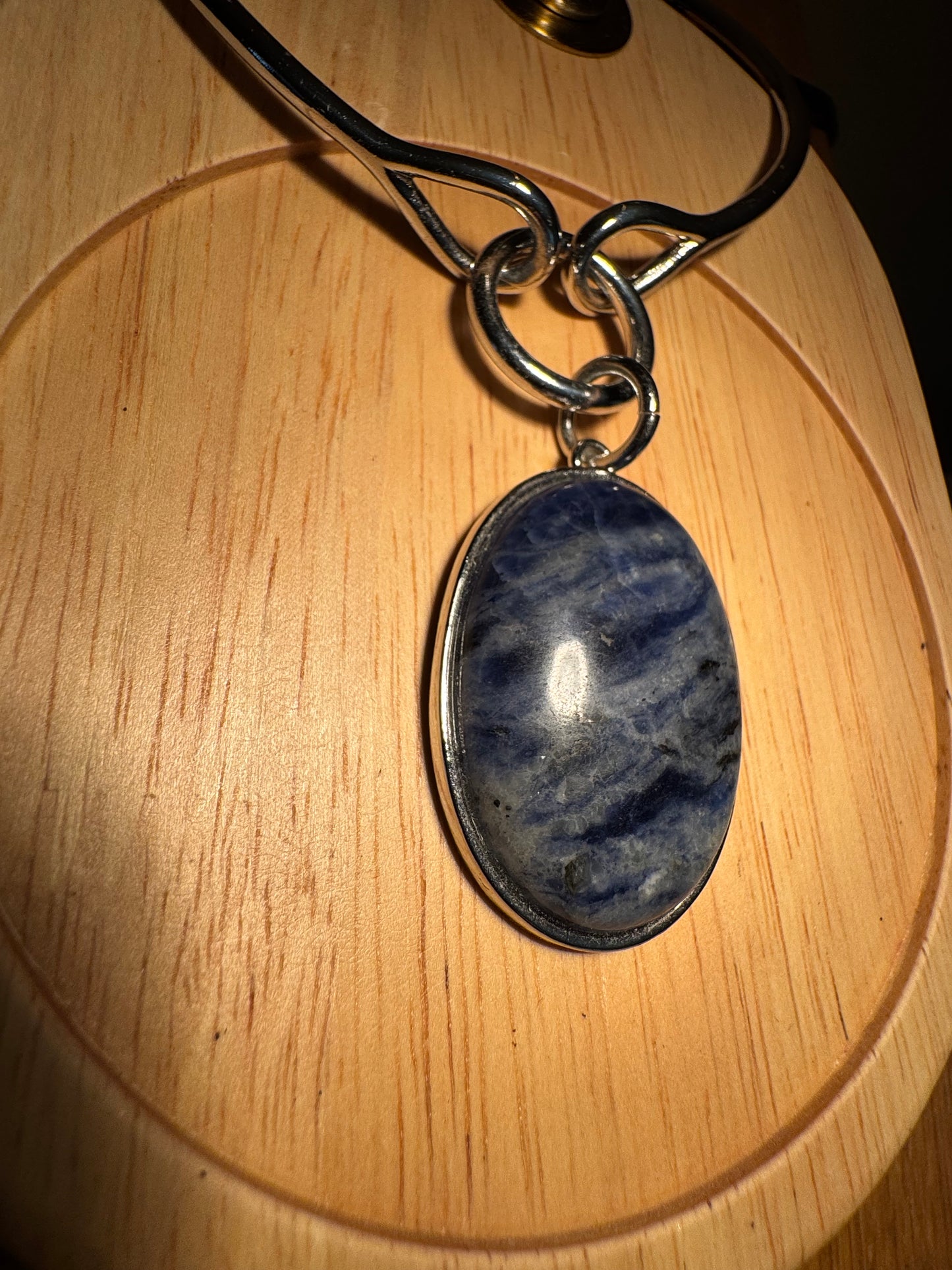 Signed White House Black Market Silver-Tone Pendant Choker with Blue and White Oval Stone Pendant