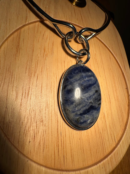 Signed White House Black Market Silver-Tone Pendant Choker with Blue and White Oval Stone Pendant