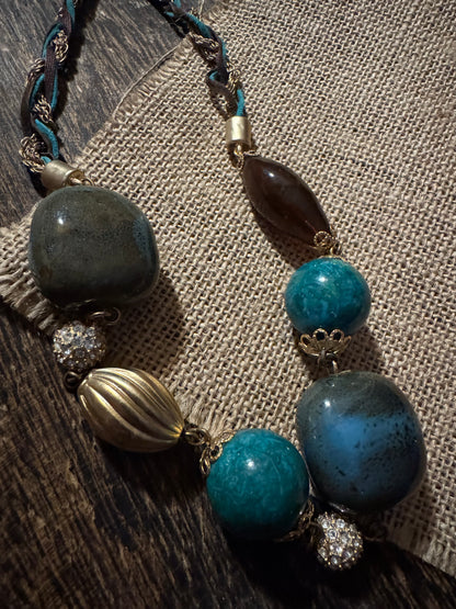 Vintage 20" Bohemian Statement Necklace with Large Turquoise Beads