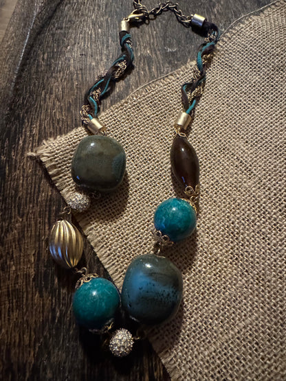 Vintage 20" Bohemian Statement Necklace with Large Turquoise Beads