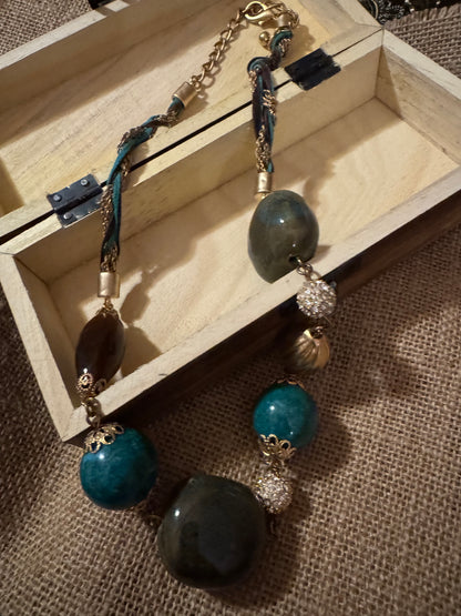 Vintage 20" Bohemian Statement Necklace with Large Turquoise Beads