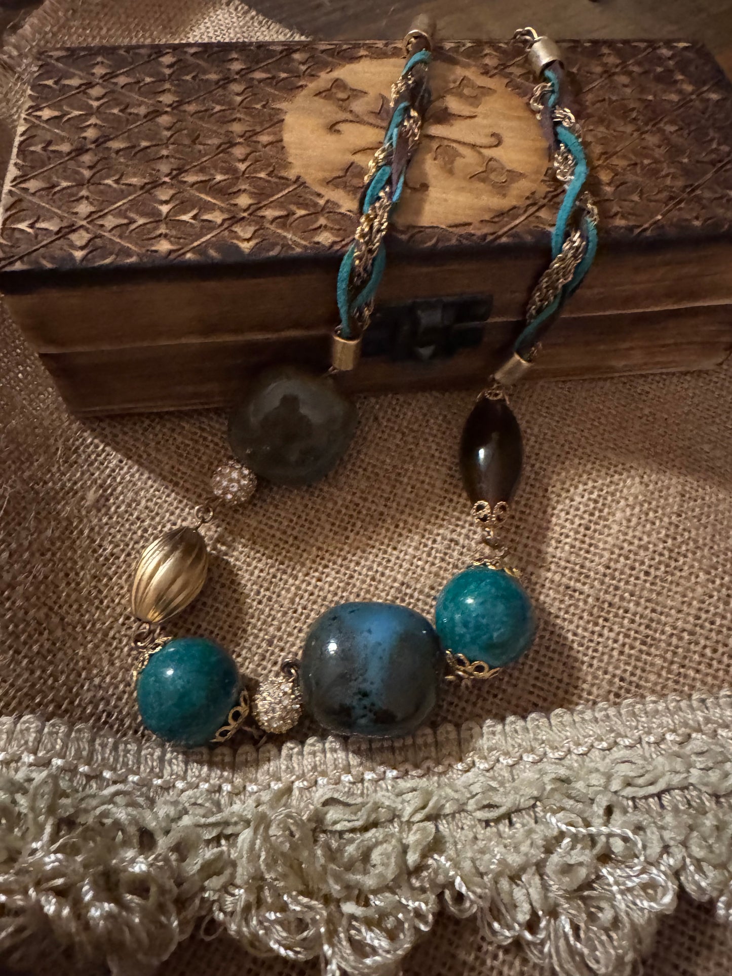 Vintage 20" Bohemian Statement Necklace with Large Turquoise Beads