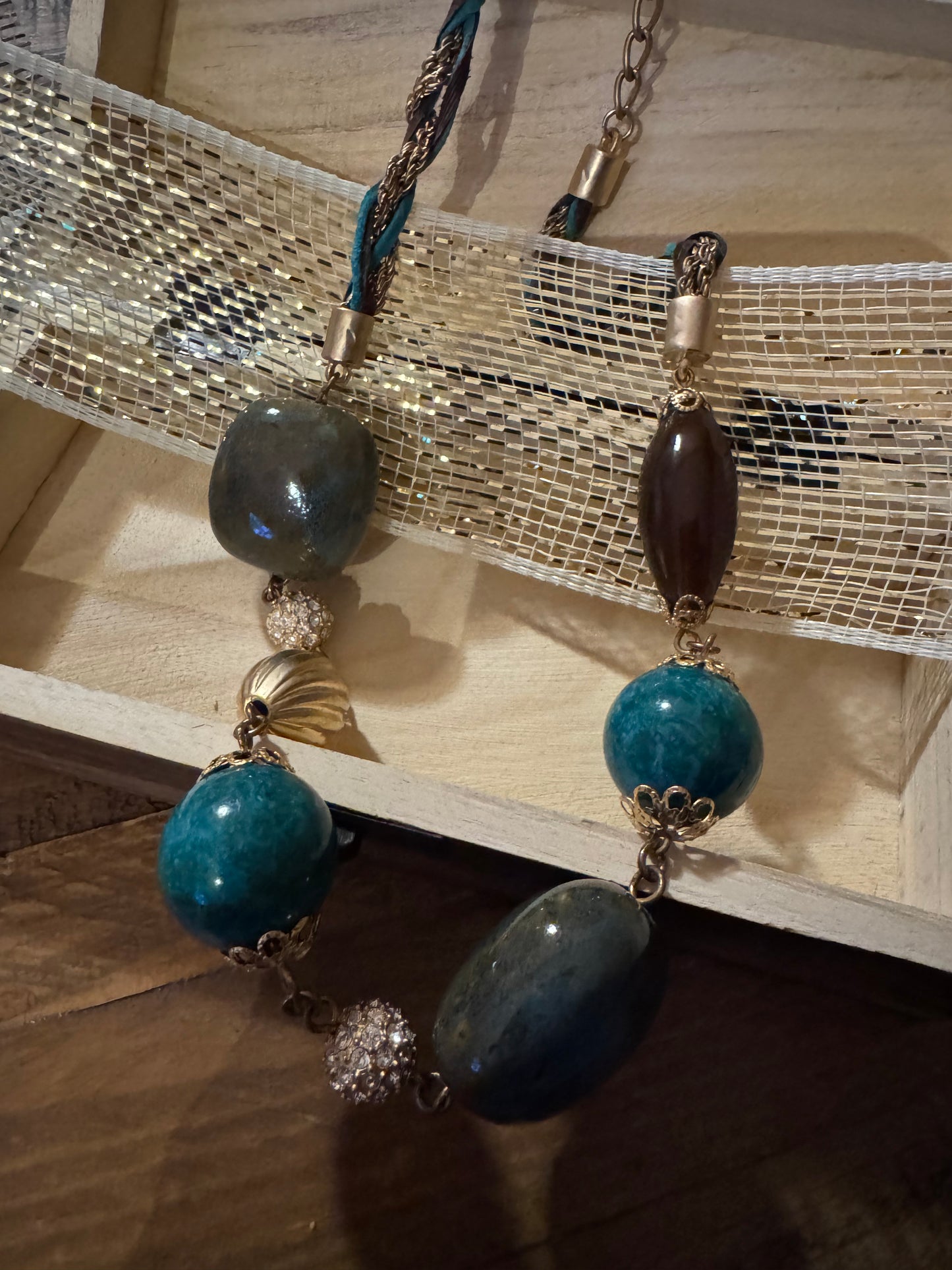 Vintage 20" Bohemian Statement Necklace with Large Turquoise Beads