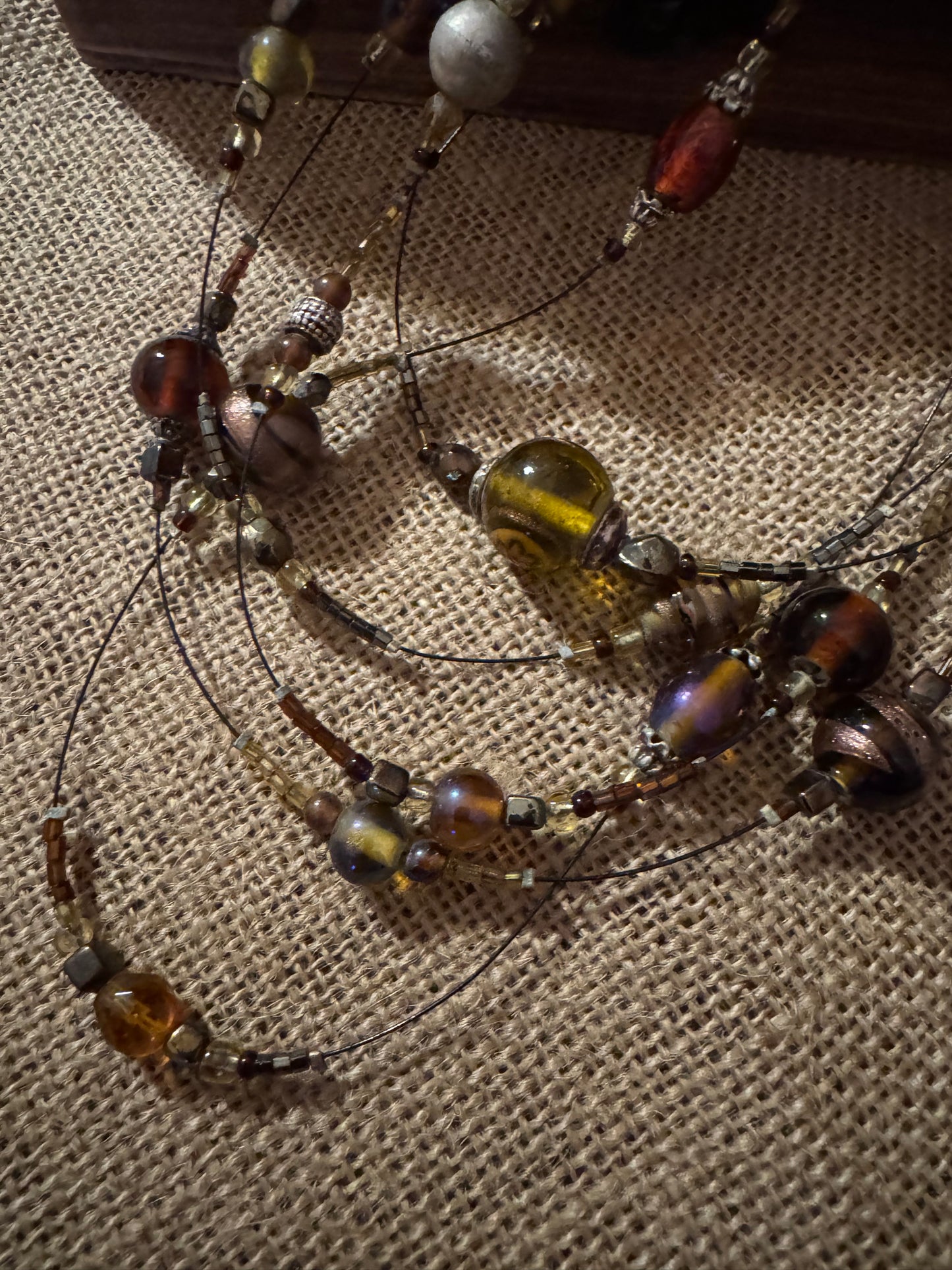 Vintage Bohemian Multi-Strand Amber and Tiger’s Eye 20" Beaded Necklace
