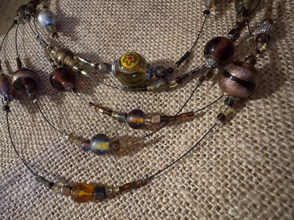 Vintage Bohemian Multi-Strand Amber and Tiger’s Eye 20" Beaded Necklace