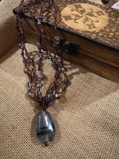 Vintage Bohemian 16" Multi-Strand Beaded with Stone Pendant Necklace
