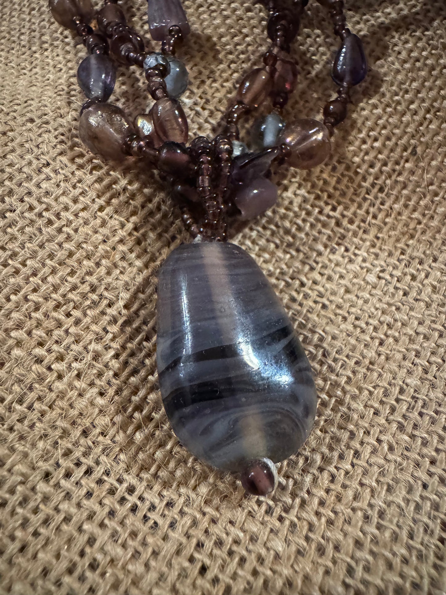 Vintage Bohemian 16" Multi-Strand Beaded with Stone Pendant Necklace