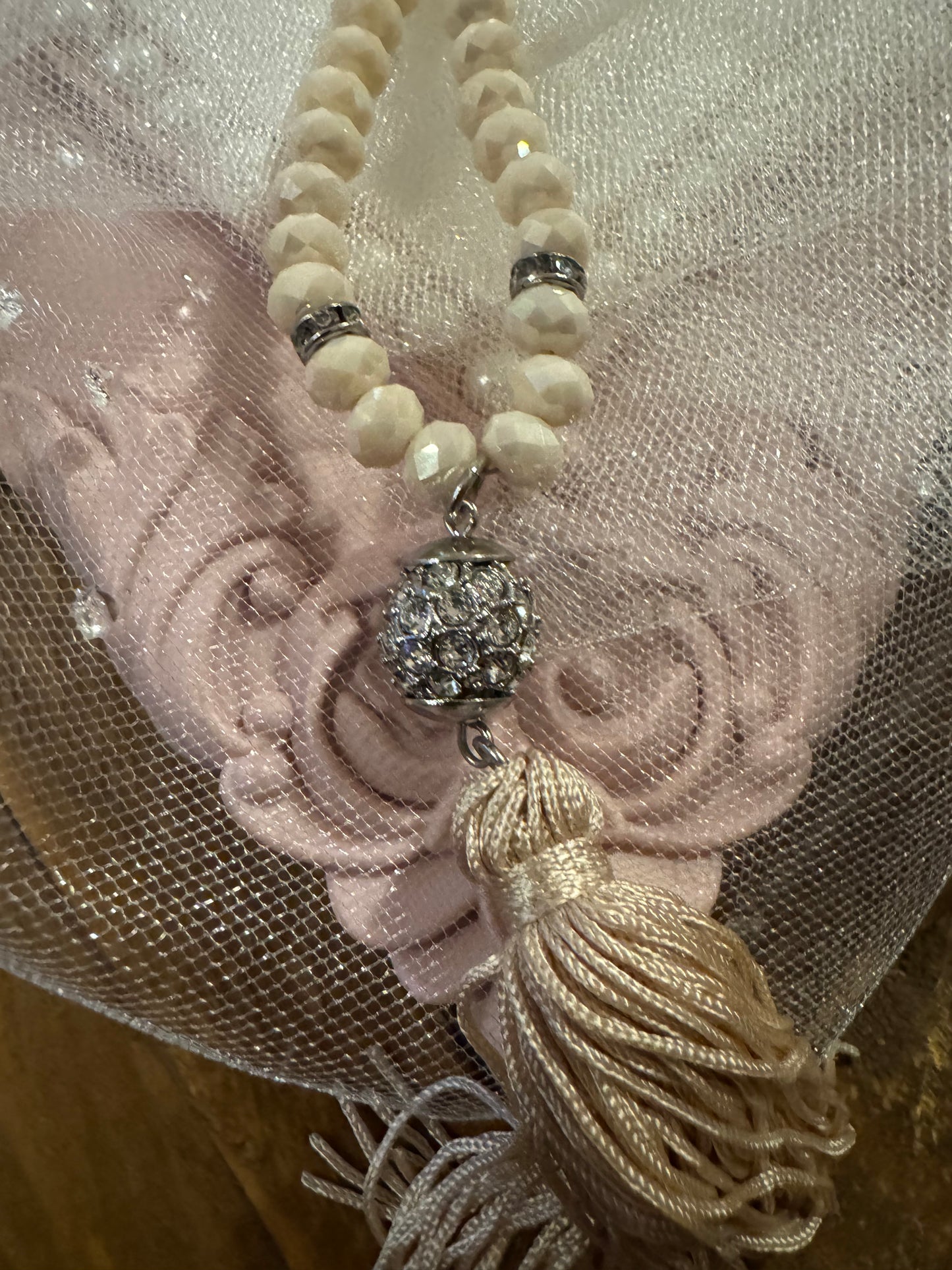 Signed White House Black Market Pink Ombre Beaded 32" Tassel Necklace