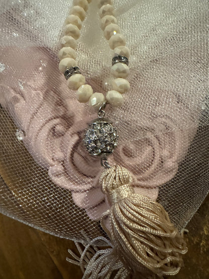 Signed White House Black Market Pink Ombre Beaded 32" Tassel Necklace