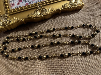 Signed Vintage Anne Klein 36" Necklace with Black & Matte Gold-Tone Beads