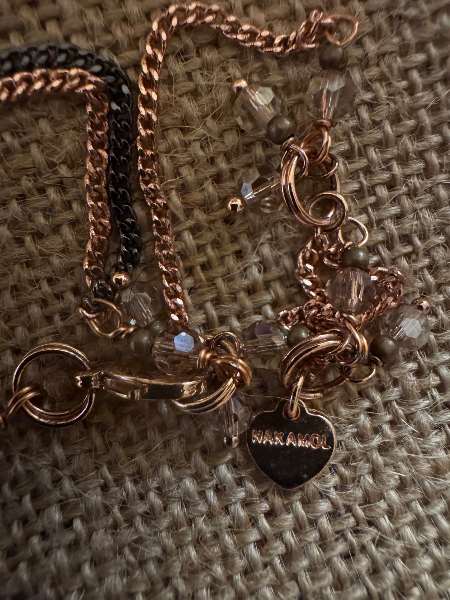 Signed Nakamol Rose Gold-Tone and Gunmetal Gray Tassel 32" Necklace with Crystals & Pearls