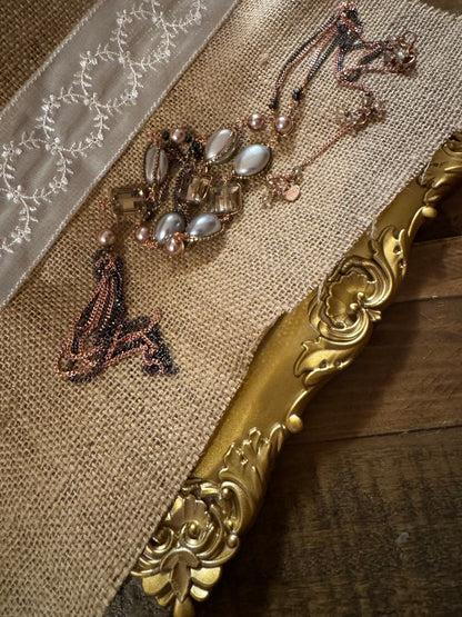 Signed Nakamol Rose Gold-Tone and Gunmetal Gray Tassel 32" Necklace with Crystals & Pearls