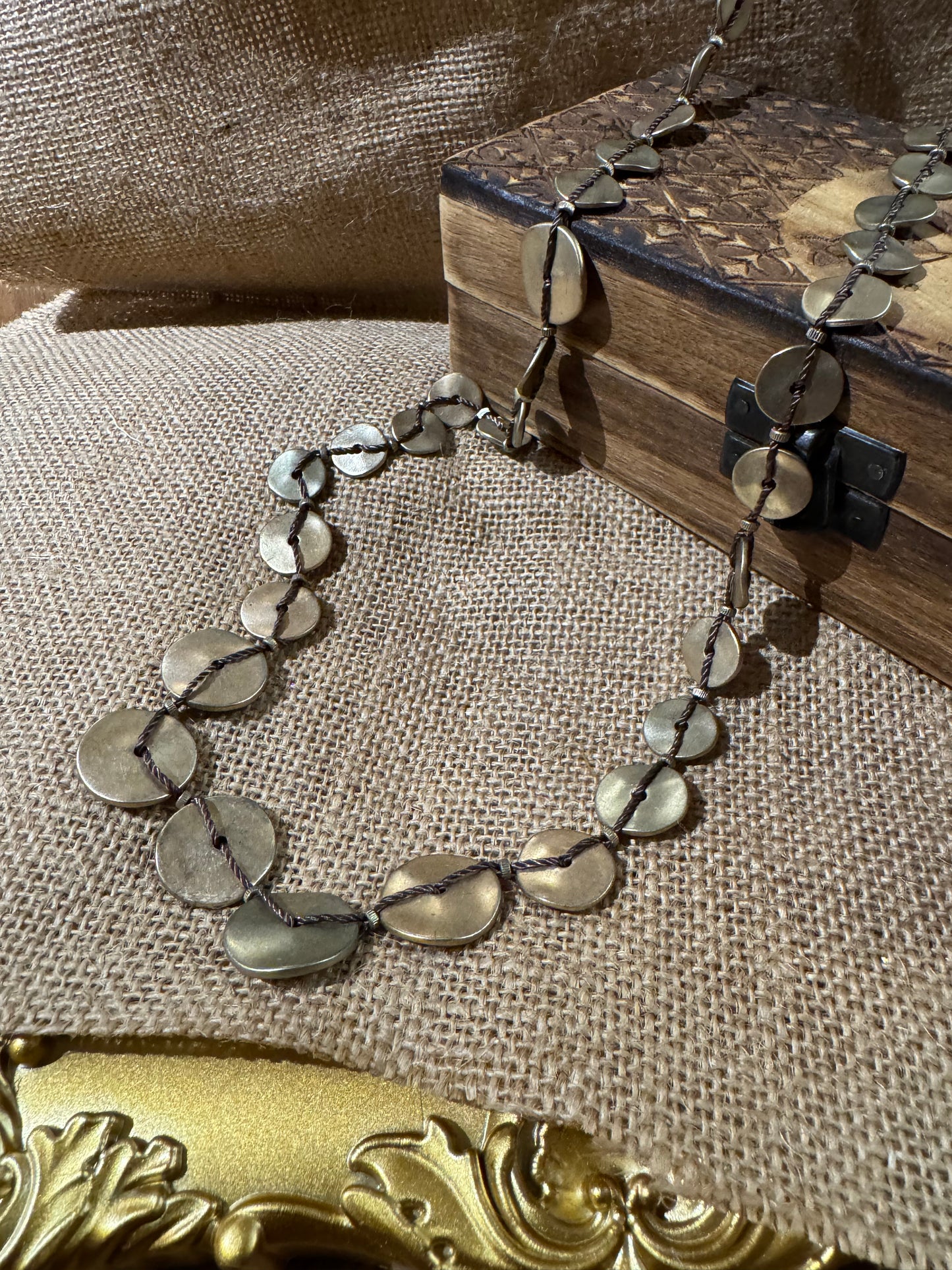 Signed Vintage Chico's 40" Golden and Bronze Coin Necklace