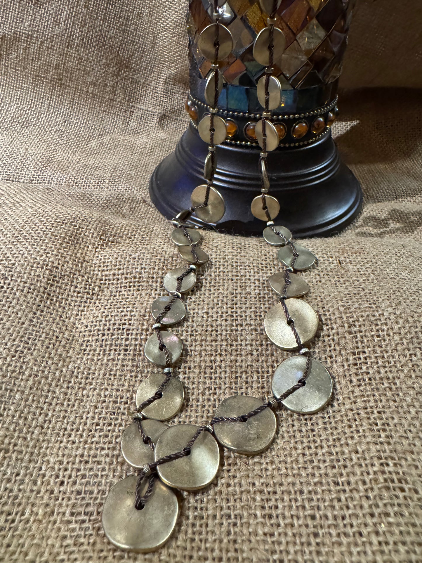 Signed Vintage Chico's 40" Golden and Bronze Coin Necklace