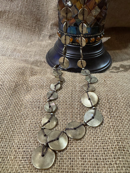 Signed Vintage Chico's 40" Golden and Bronze Coin Necklace