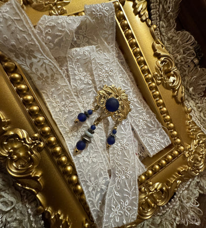 Vintage Gold-Tone Filigree Brooch with Blue Stones