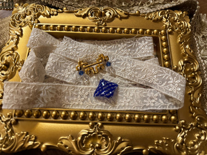 Vintage Gold-Tone Brooch with Blue Striped Glass