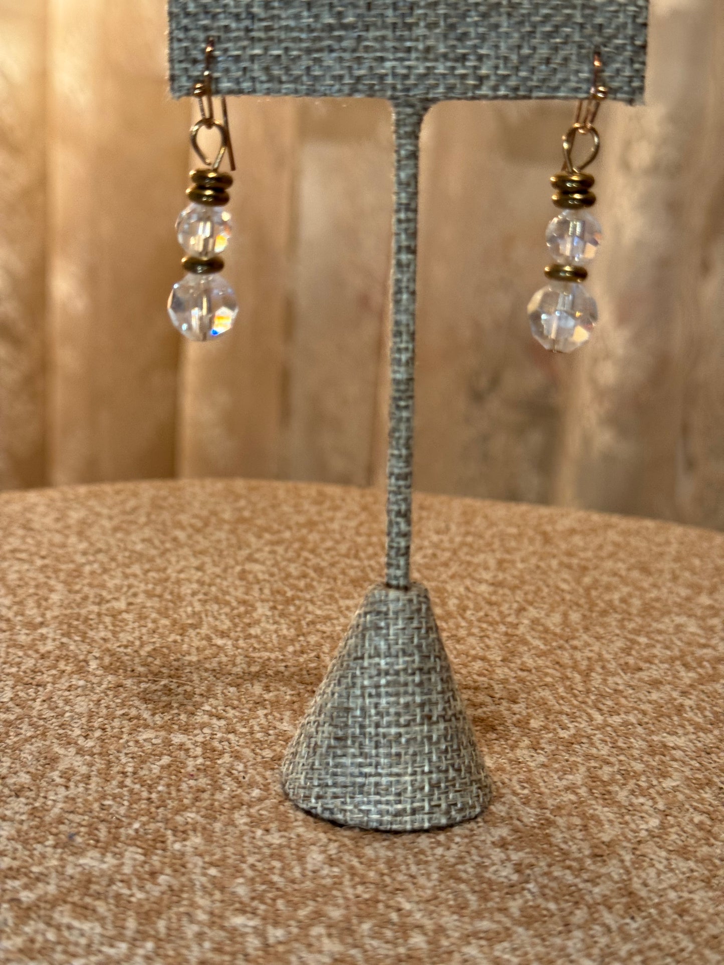 Vintage-Inspired Iridescent Dangle Earrings – Gold-Tone, Aurora Borealis Beads