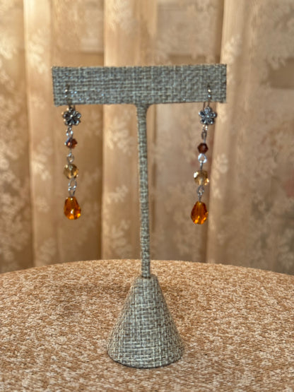 Boho-Chic Beaded Dangle Earrings – Earth-Tone Amber & Gold