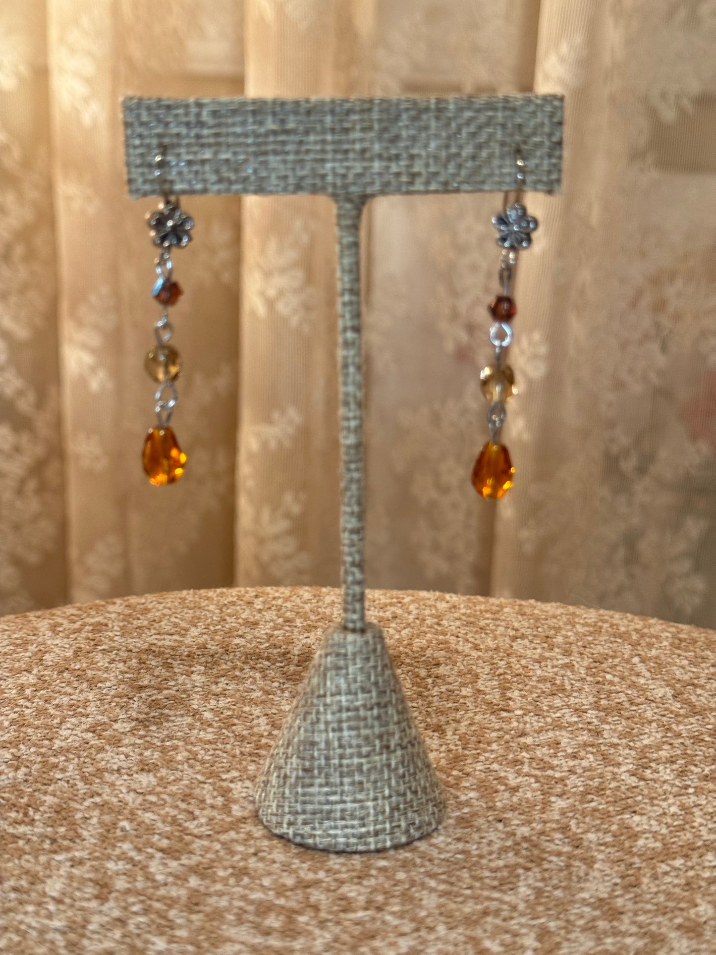 Boho-Chic Beaded Dangle Earrings – Earth-Tone Amber & Gold
