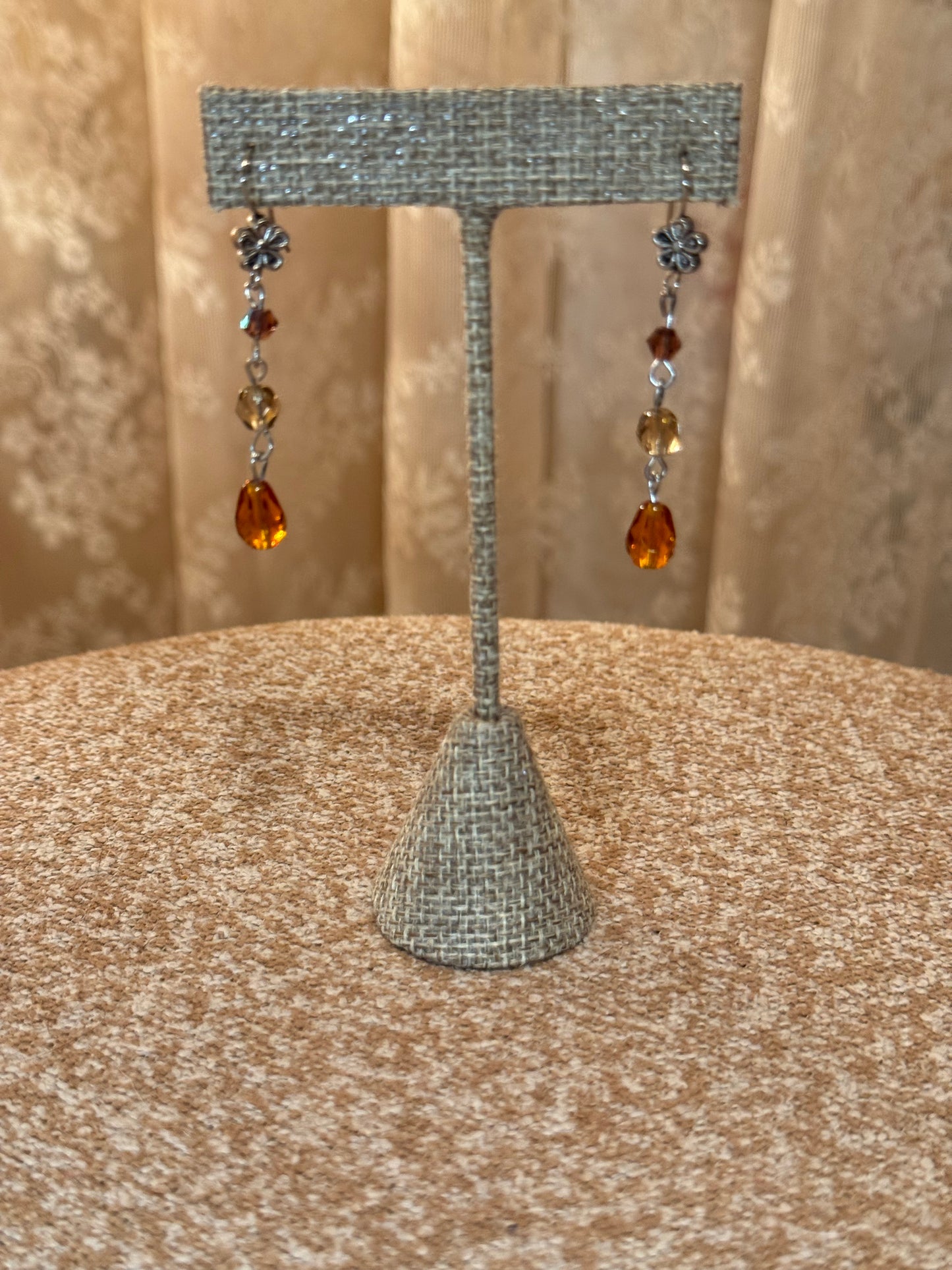 Boho-Chic Beaded Dangle Earrings – Earth-Tone Amber & Gold