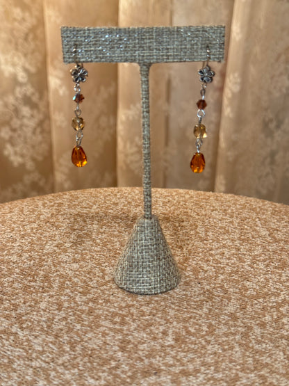 Boho-Chic Beaded Dangle Earrings – Earth-Tone Amber & Gold