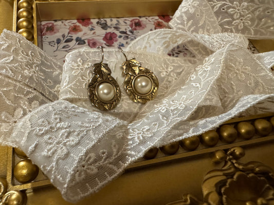 Vintage Gold-Tone and Pearl Drop Earrings