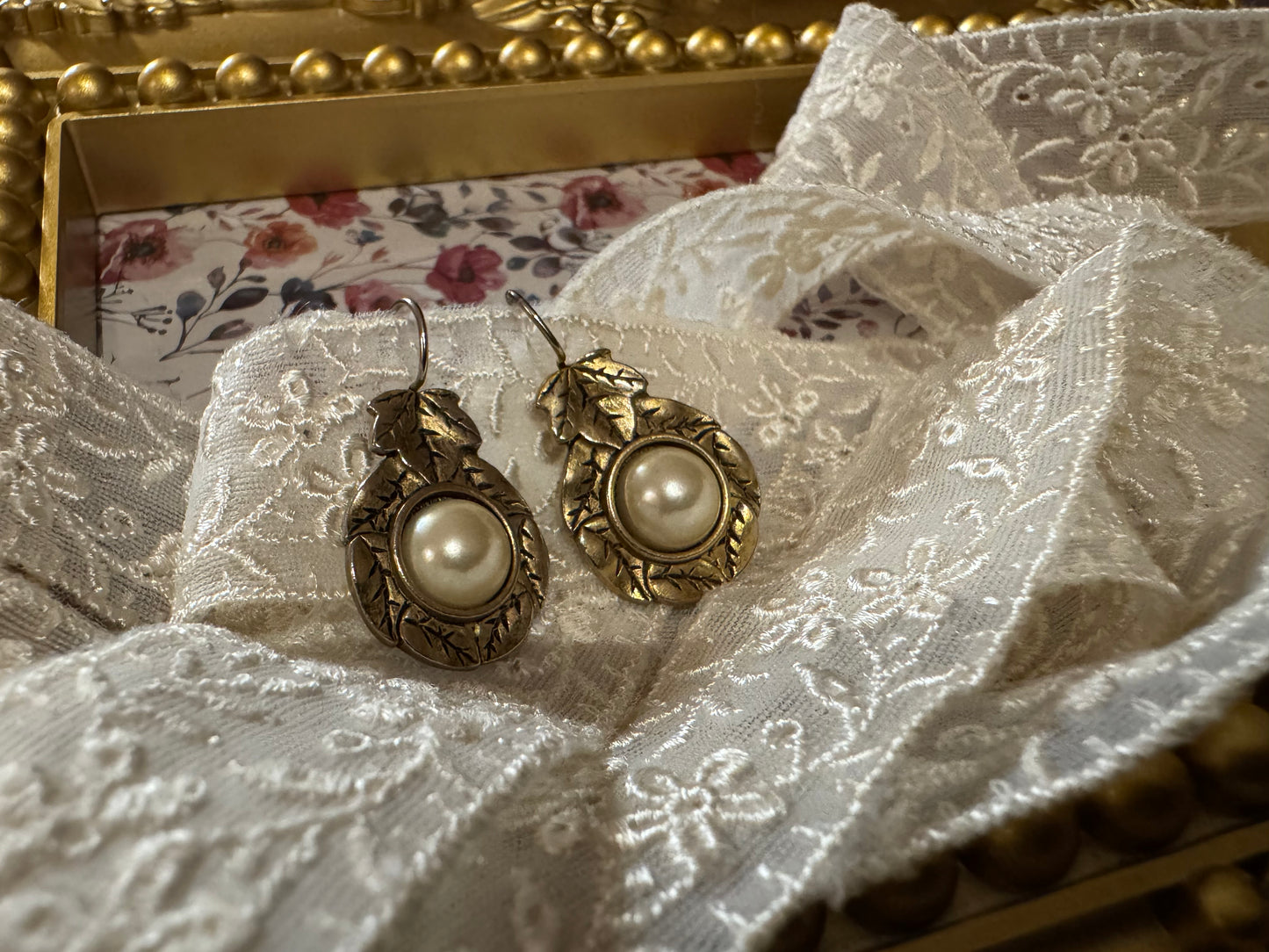 Vintage Gold-Tone and Pearl Drop Earrings
