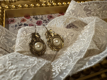 Vintage Gold-Tone and Pearl Drop Earrings