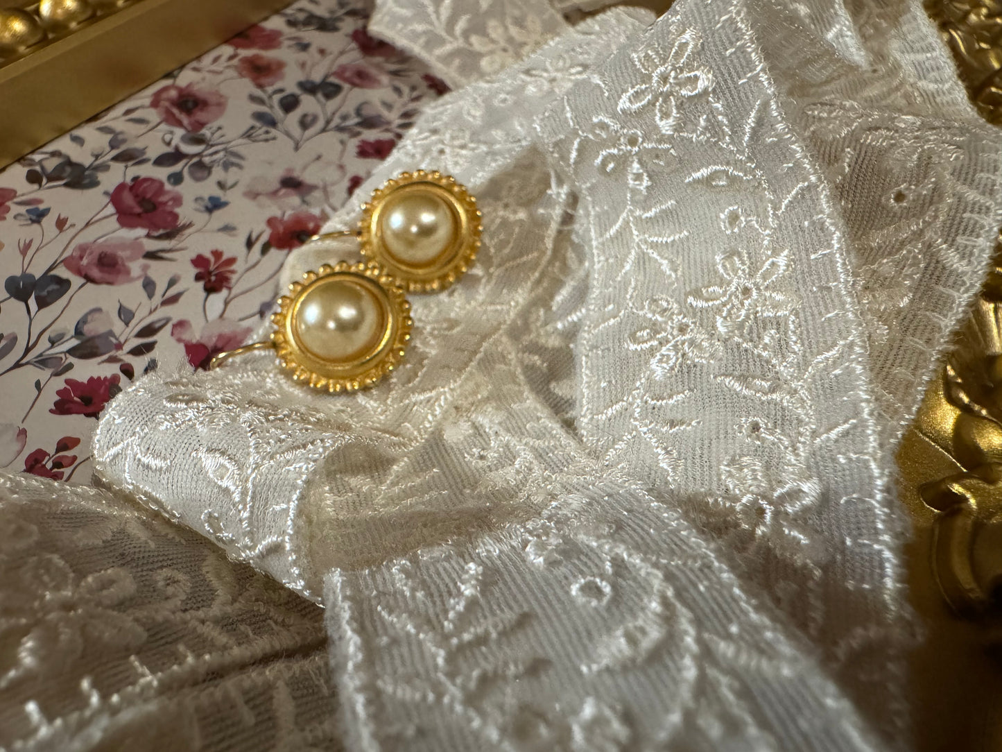 Vintage Gold-Tone Faux Pearl Drop Earrings