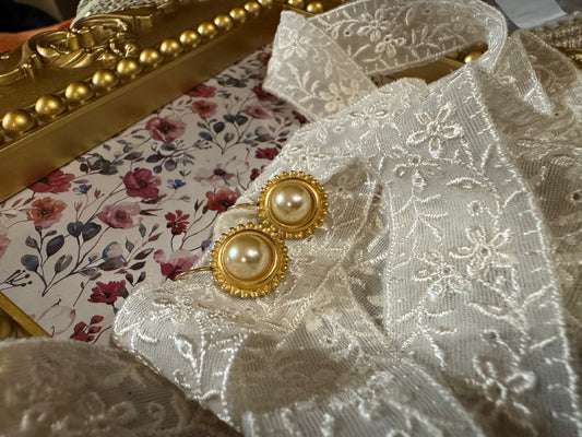 Vintage Gold-Tone Faux Pearl Drop Earrings