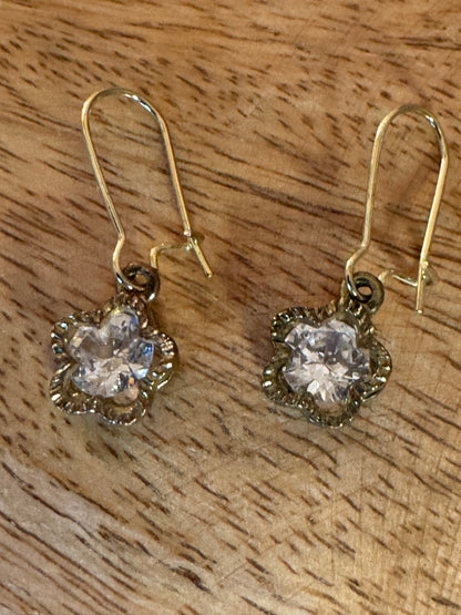 Gold-Tone Floating CZ Flower Earrings – Victorian-Inspired Sparkle
