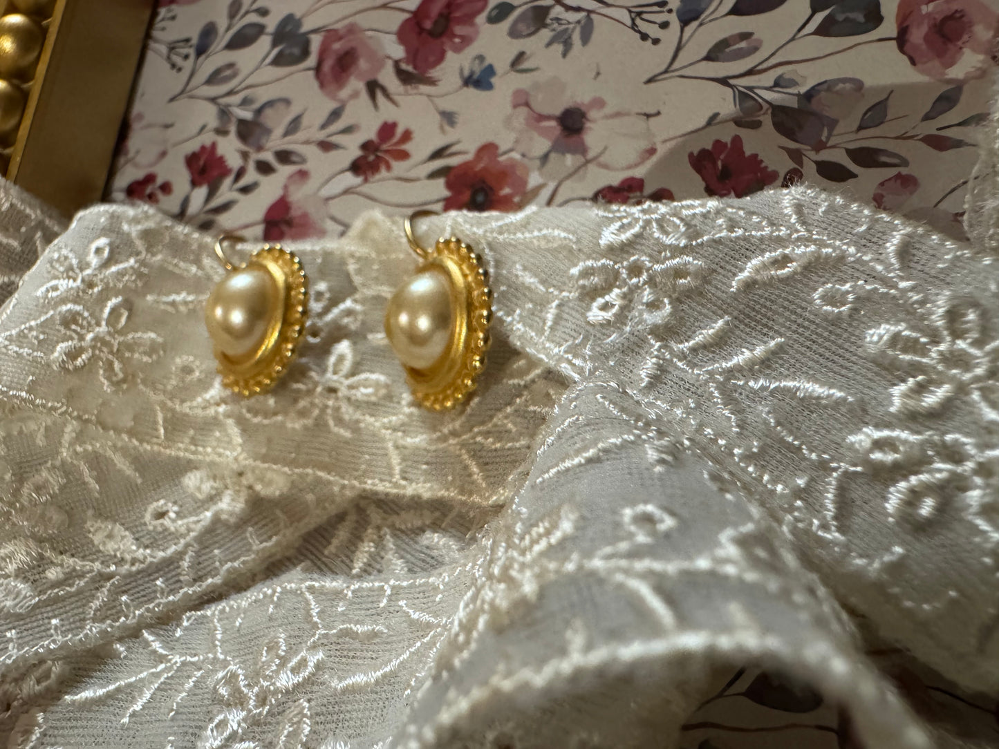 Vintage Gold-Tone Faux Pearl Drop Earrings