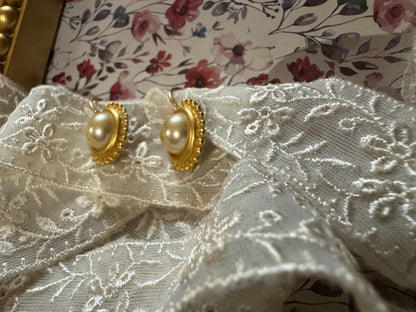 Vintage Gold-Tone Faux Pearl Drop Earrings