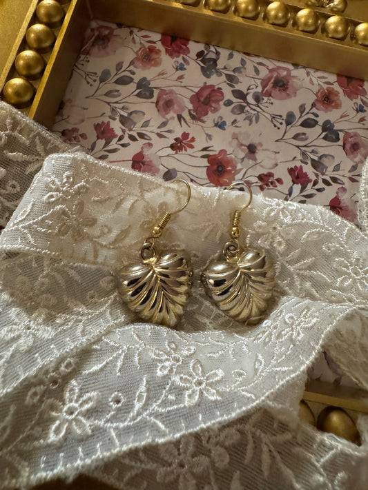 Vintage Gold-Tone Puffy Heart Dangle Earrings