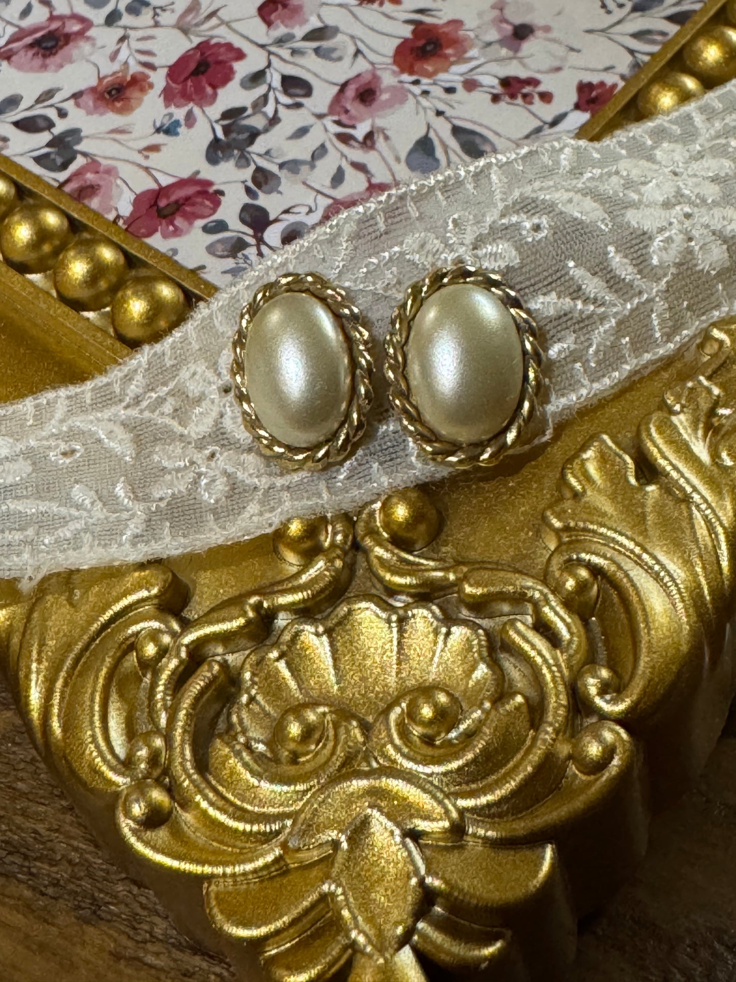 Vintage Gold-Tone Faux Pearl Post Earrings